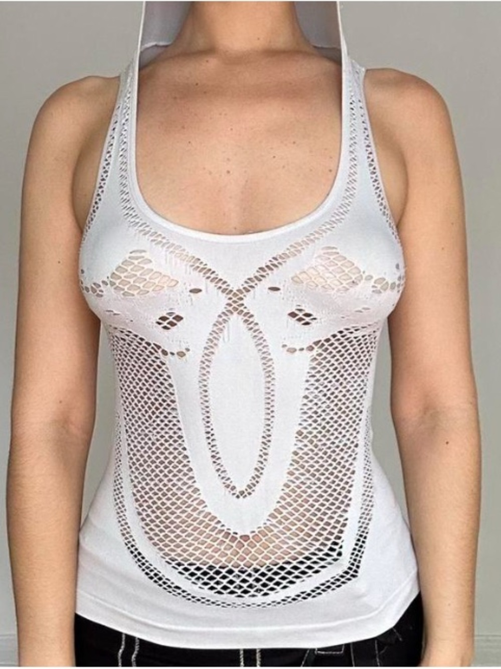 Parasuco 2003 White Open-Knit Mesh Tank Top